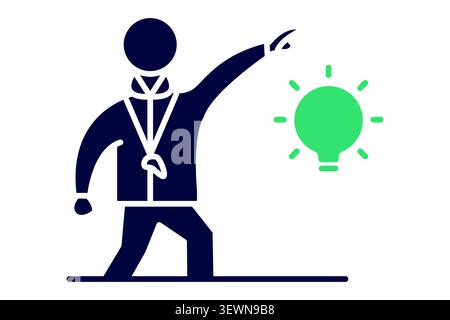 Coaching icon. solid icon style. of a coach wearing a whistle and pointing forward next to a glowing light bulb Stock Vector