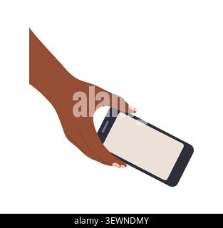 Black Hand holds smartphone with blank screen Stock Vector