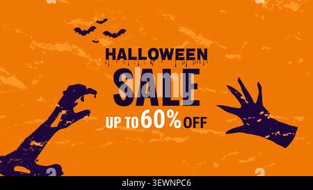 Dark Halloween sale silhouette banner for ads, web design, and marketing. Ideal for spooky autumn promotions and retail campaigns. Premium vector illustration Stock Vector