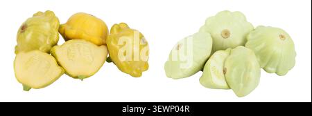 yellow pattypan squash isolated on white background, Clipping path and full depth of field Stock Photo