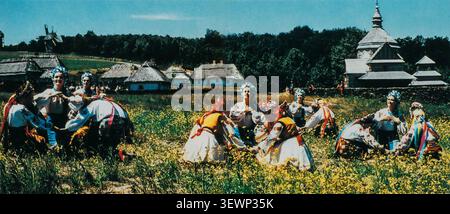 Soviet folk choir performance in traditional costumes, Moscow. Stock Photo