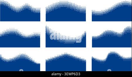 Modern wavy dividers and borders for website sections. Abstract blue curves dynamic headers and footers with bitmap effect. Perfect vector shapes for Stock Vector