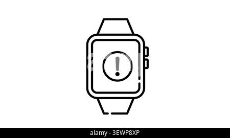 Minimal smartwatch with exclamation mark notification icon. Linear smartwatch smart watch vector line icon with warning sign inside circle on blank sc Stock Vector