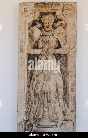 Limestone epitaph of Dorothea Eberhard, attributed to the workshop of Wilhelm Sander, late 16th century Renaissance. Held at the Germanisches National Stock Photo