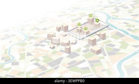 Colorful Isometric City Map with Smartphone and Interactive Icons Stock Vector