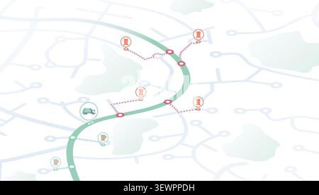Tracking garbage collection trucks with Green Route and trash bins Stock Vector