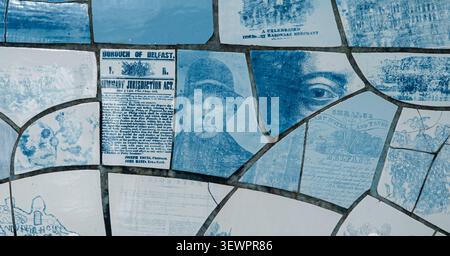 Detail of the "Big Fish," also known as the Salmon of Knowledge, is a 10-meter-long ceramic mosaic sculpture created by artist John Kindness in 1999. Stock Photo