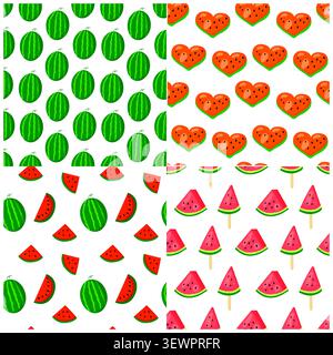 Watermelons seamless patterns set for summer prints and wrapping. Stock Vector