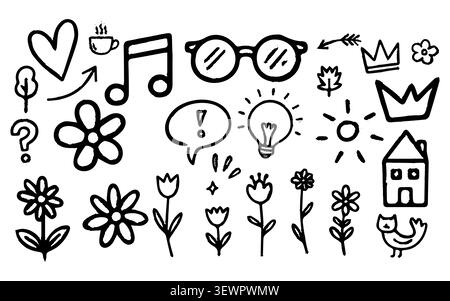 Cute hand drawn doodle elements vector illustration set on white background Stock Vector