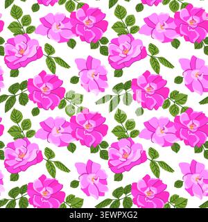 Vector background with dog roses. A popular Victorian motif. A symbol of love and passion. Seamless pattern with pink roses. Clipart for wrapping pape Stock Vector