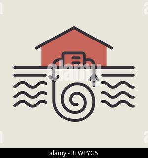 Minimalist outline geothermal energy icon suitable for eco heating and renewable technology design concepts Stock Vector