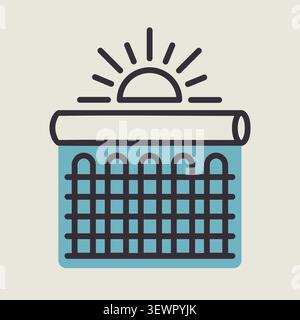 Minimalist outline solar panel icon with sun suitable for renewable heating and green energy design concepts Stock Vector