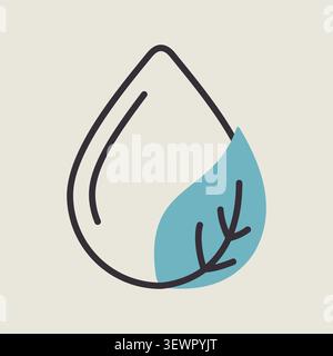 Minimalist outline drop and leaf symbol suitable for biofuel and renewable energy design concepts Stock Vector