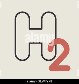 Minimalist outline hydrogen chemical formula icon suitable for green energy and scientific design concepts Stock Vector