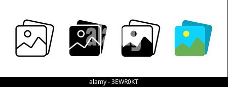 Photo icon image gallery. Photo album memory picture group image media vector icon set Stock Vector