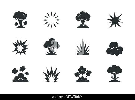 Comic cartoon smoke cloud vector icon. Bomb burst comic cloud smoke effect explode flame icon Stock Vector