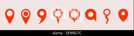Red vector map pin location. Marker badge city pictogram isolated pin icon Stock Vector