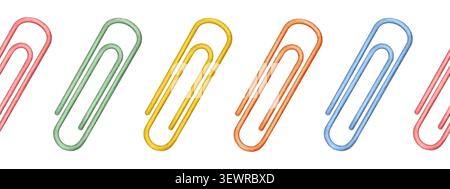 Watercolor seamless border with colorful paper clips. Stationery. Traditional symbol of the first of September, knowledge day, back to school season Stock Photo
