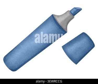 Watercolor illustration of a marker with an open cap, isolated on a white background. Stationery. Ideal for educational banners, fall posters, and bac Stock Photo