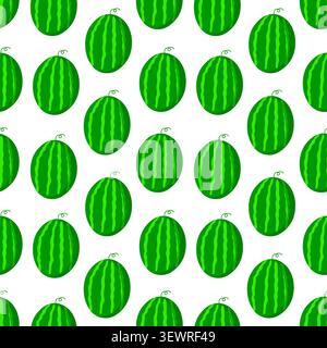 Green watermelon seamless pattern on white background for wrapping. Stock Vector