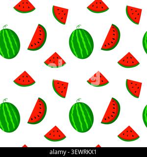Seamless juicy pattern of a watermelon on white background Stock Vector