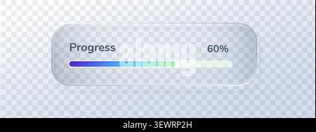 Glass load icon with button bar progress for box liquid ui. Interface modern pixel with slider text buffer for transparent 3d design. Effect download Stock Vector