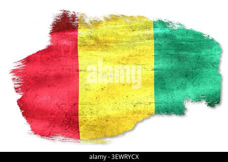 Guinea national flag painted with a grunge watercolor brushstroke on a white background Stock Photo