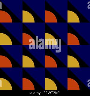 Elegant Dark Bauhaus Seamless Vector Pattern, Navy Blue Forest Green Arc Geometric Background for Premium Textile Stock Vector