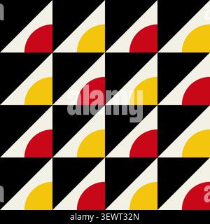 Minimal Bauhaus Seamless Vector Pattern, Black Cream Geometric Background for Fabric Textile Wallpaper Design Stock Vector