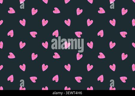 Romantic Seamless Patterns with Pink Hearts. Stock Vector