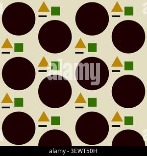 Vintage Bauhaus Geometric Seamless Pattern Large Circle Brown Cream Ochre, Retro Mid Century Vector Background Textile Stock Vector
