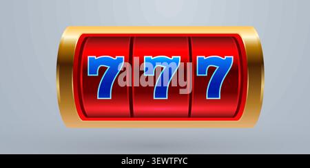 Slot machine reels with triple seven jackpot symbol. Lucky casino game winning combination. Vector illustration Stock Vector