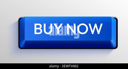 Blue Buy Now button, 3D glossy keyboard key concept for ecommerce and web interface. Vector illustration Stock Vector