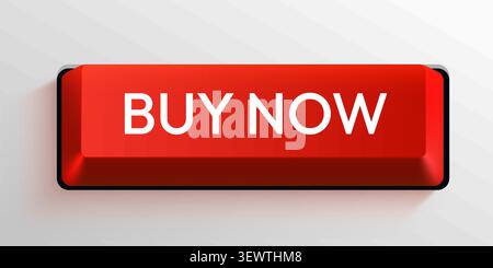 Red 3D button with the text Buy Now. Isolated glossy element for web interface design. Vector illustration Stock Vector