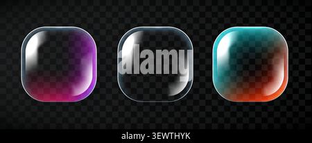 Set of glossy glass button elements with soft color gradients. UI design elements for website. Vector illustration Stock Vector