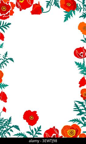 red poppy frame . Hand drawn. Not AI, vector illustration. Stock Vector