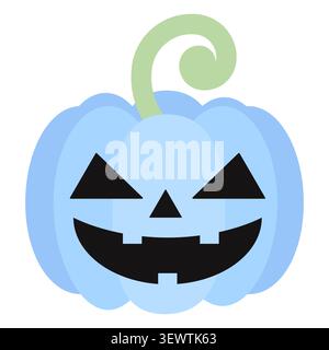 A lovely light blue pastel Halloween pumpkin with a spooky face. Flat vector illustration isolated on white. Great for baby shower Halloween themes an Stock Vector