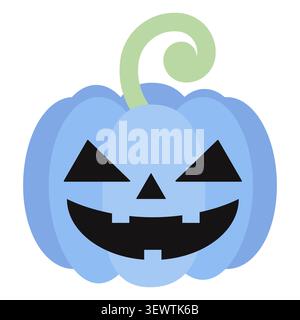 A beautiful periwinkle blue pastel Halloween pumpkin with a spooky smiling face. Flat vector illustration on white. Ideal for Y2K aesthetic Halloween Stock Vector