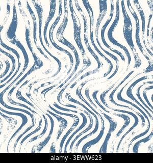 Modern seamless pattern with textured organic wavy stripes in blue and white. Perfect for fabric, wallpaper, gift wrap, stationery and contemporary su Stock Photo