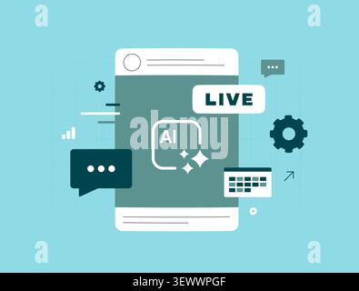 AI live streaming with audience engagement, content automation and real time interaction. Live content management, broadcast scheduling and creator to Stock Vector