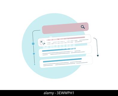 AI generated search responses with declining website visibility, lower search rankings and organic traffic loss. Ai SEO performance, content discovera Stock Vector