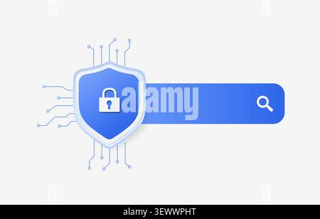 AI security search interface with cybersecurity protection, secure data access, digital threat prevention. AI security monitoring, secure search platf Stock Vector