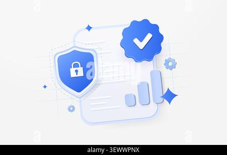 Security audit with risk assessment metrics, data protection measures and governance reporting. Security controls, compliance management and monitoring dashboard vector illustration. Stock Vector