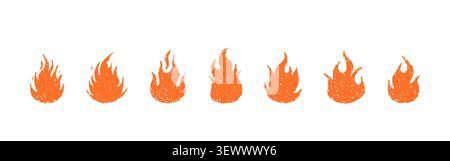 Crayon flame and fire illustration. Chalk sketch texture. Brush doodle or wax scribble shape. Vector pencil illustration isolated on white background Stock Vector