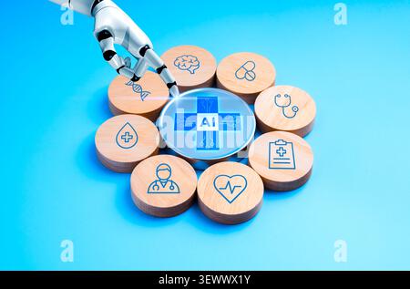 Artificial intelligence in healthcare concept featuring medical AI, robotic assistance, and digital health technologies. Smarter diagnostics, personal Stock Photo