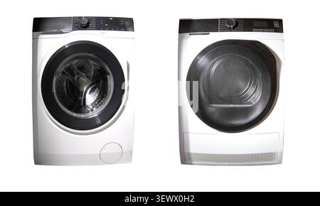 Washing and drying machine isolated on white background. Washer and dryer appliances Stock Photo