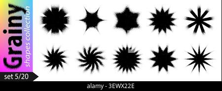 Dot noise sun, vector abstract grainy shape of star gradient. Black dust solar stencil pattern for wavy circle and burst texture. Stipple fade with Stock Vector