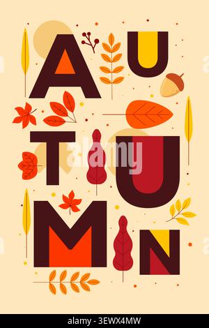 Creative Autumn Typography Poster Design with Abstract Foliage Elements Stock Vector