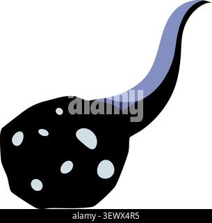 Flat illustration of a dark charcoal meteor with pale spots and a long curved tail Stock Vector