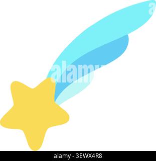 Flat illustration of a yellow star with layered blue trailing streaks Stock Vector
